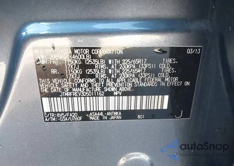 2013 Toyota Rav4 Xle from USA, damaged, VIN JTMRFREV3D5011162